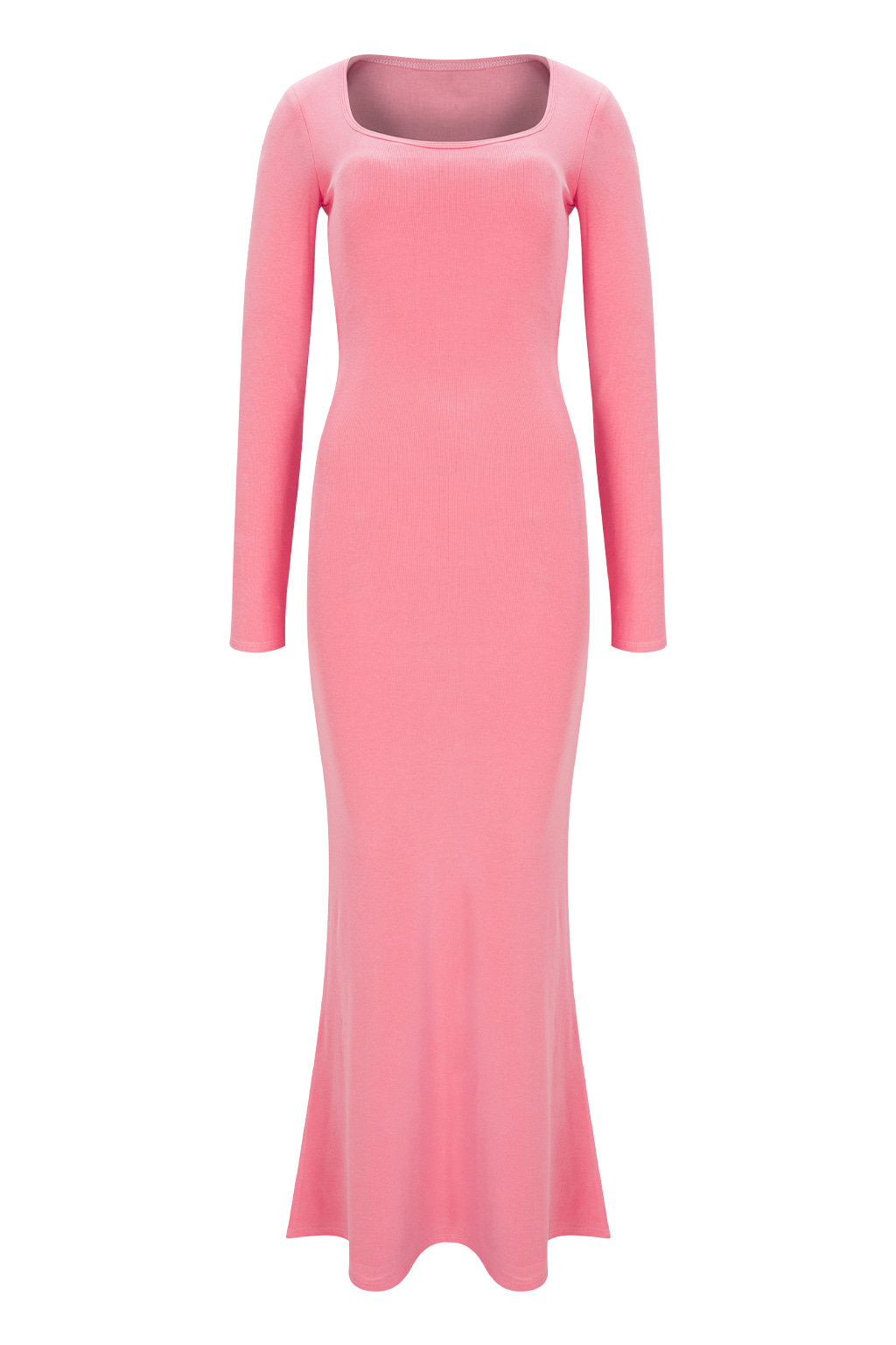 Modal Spandex Maxi Long Sleeve Long Dress Barbie Pink
