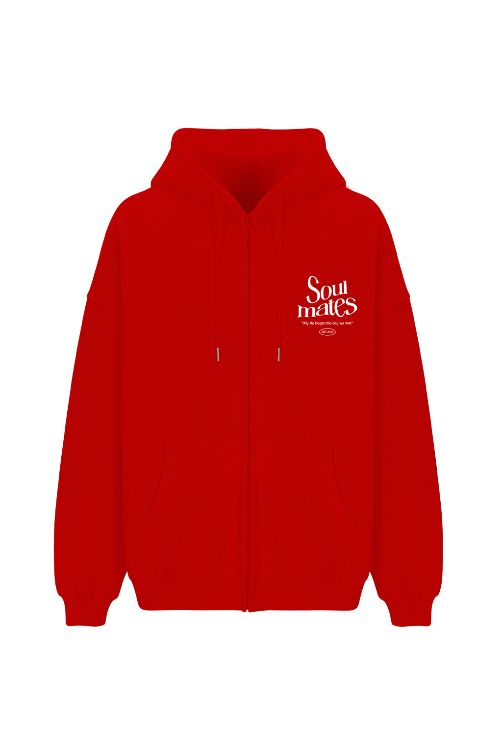 [For men and women] Soulmate Fleece-Lined Hooded Zip-Up Red