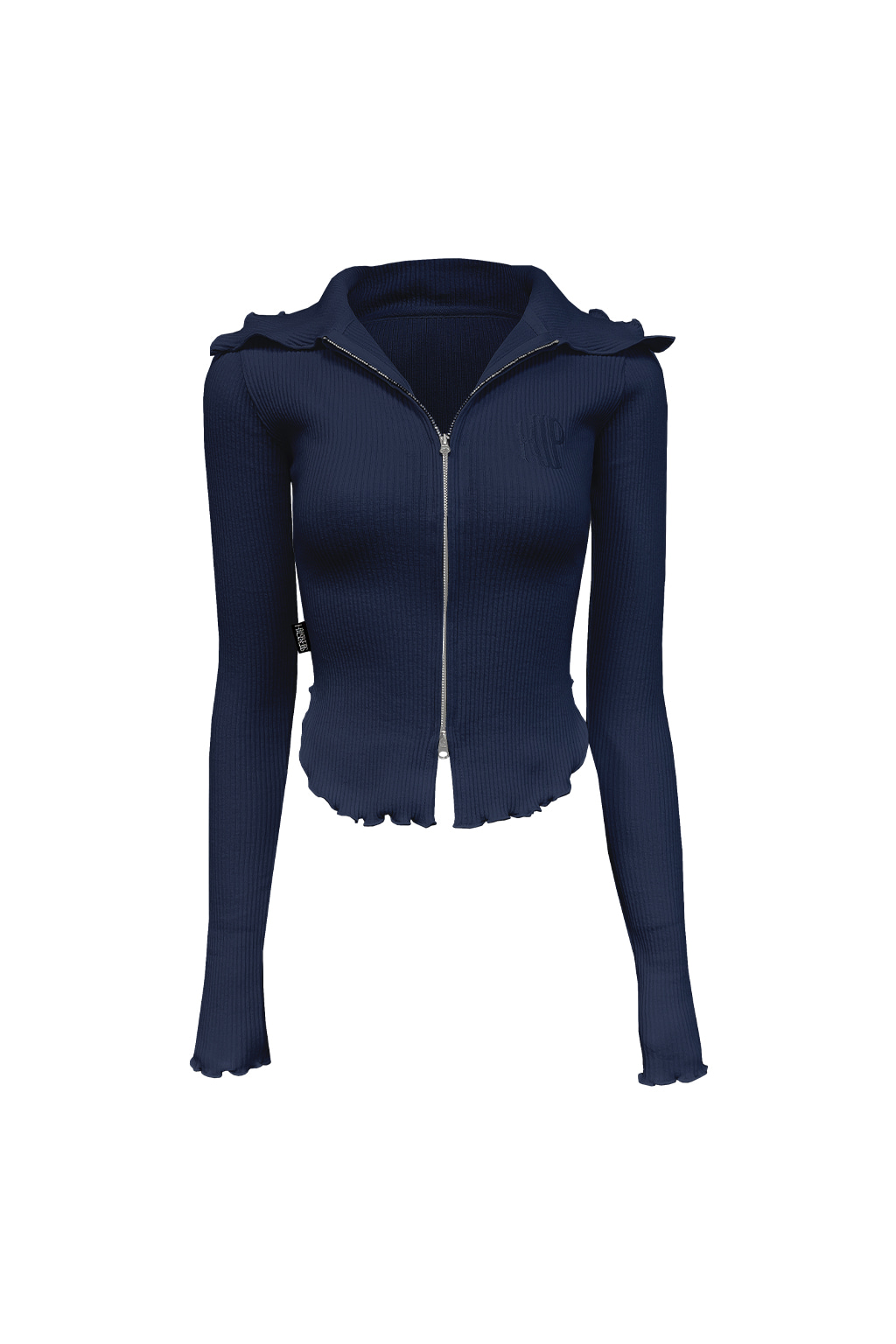 Ribbed Tension Two Way Glamour Zip-Up Navy